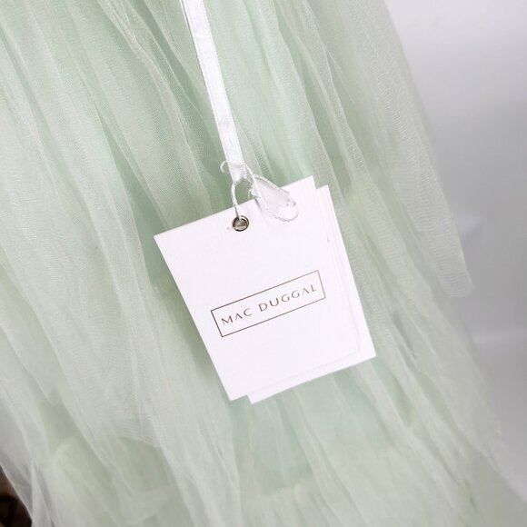 NWT Mac Duggal Mint Ruffle Tiered Tulle Cut Out Gown, Style 60670 - Picture 12 of 15